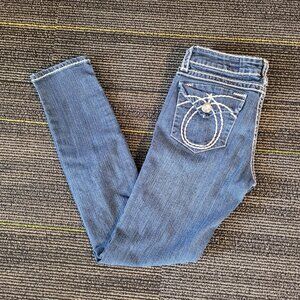 Woman's L.A Idol jeans skinny Womens Size 9‎ - Low Rise Thick Stitch Dark Blue